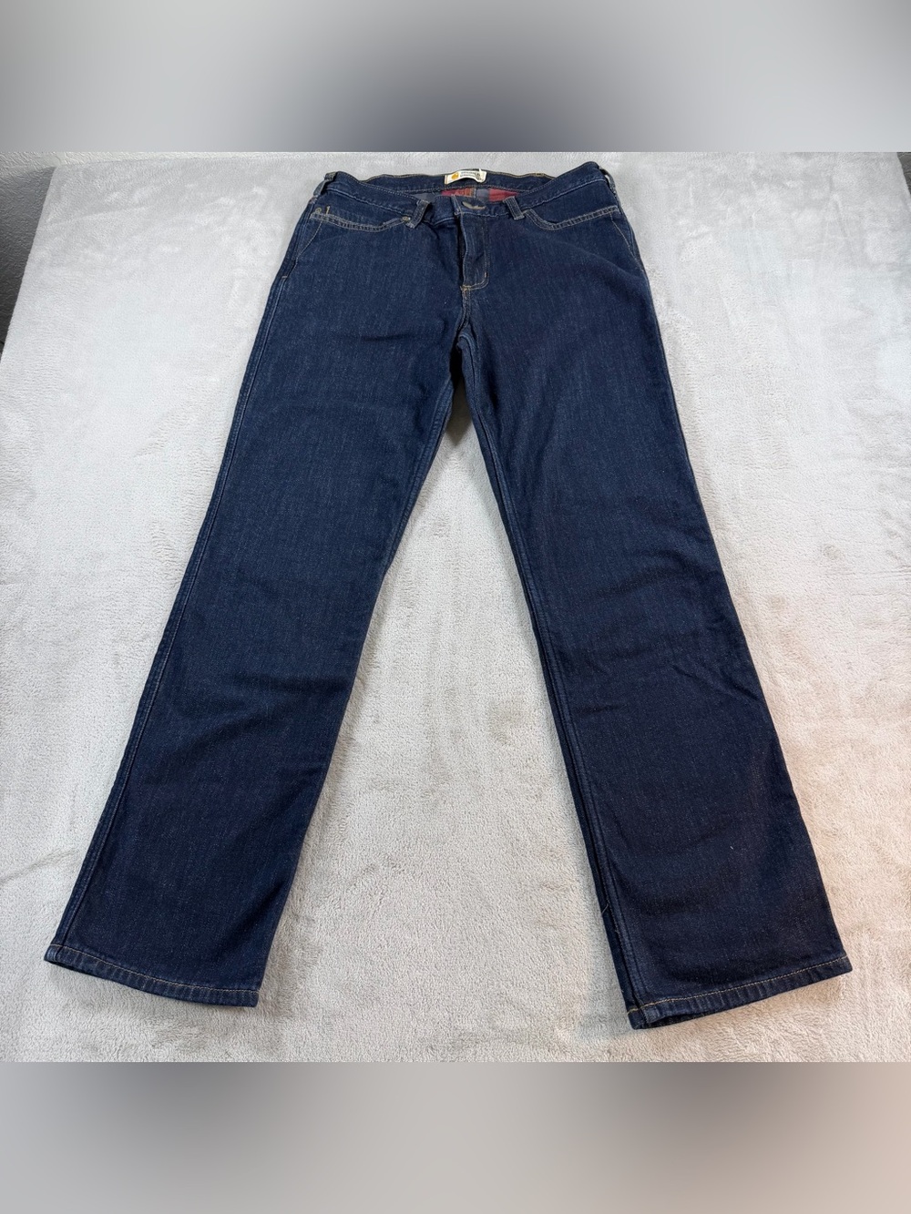 Carhartt Blaine Flannel Lined Jeans Womens 12 Regular Blue Cotton Denim‎ 102729